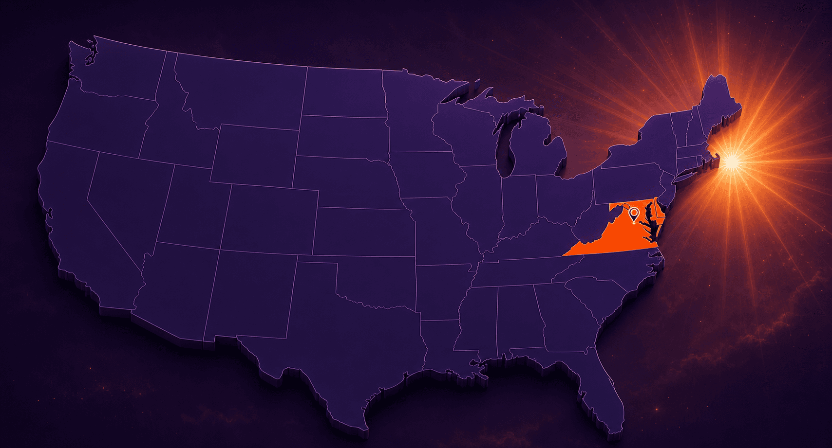 Stylized United States map highlighting Maryland, Virginia, and Washington, D.C.