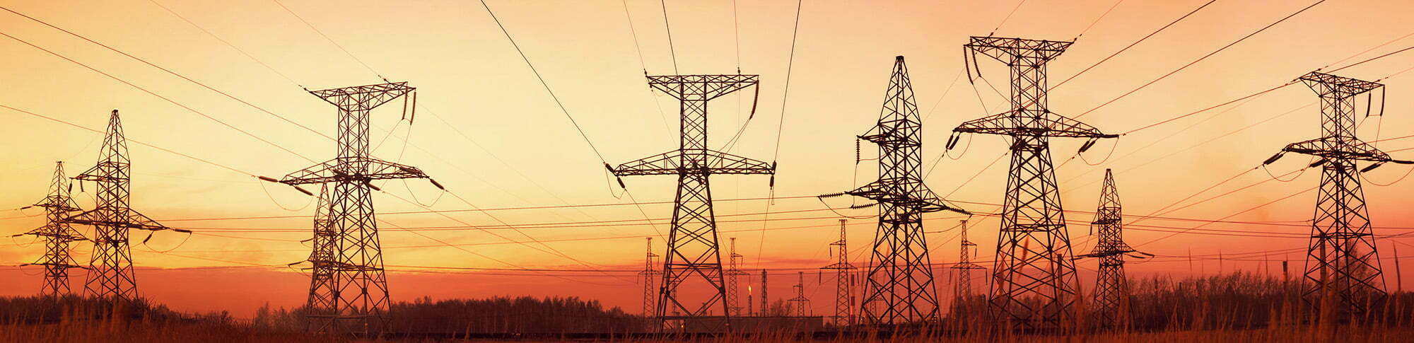 Electrical transmission lines  at sunset.